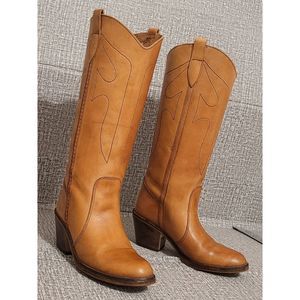 Thom Mcan Brown Leather Cowboy Boots Womens Size 7.5 Western Cowgirl Almond Toe